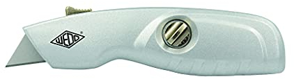 WEDO 78808 Safety Cutter Alu BASIC mit Trapezklinge (inkl. 2 Ersatzklingen), automatischer Klingenrückzug, Klingenmagazin, TÜV/GS zertifiziert, 96 g, Silber