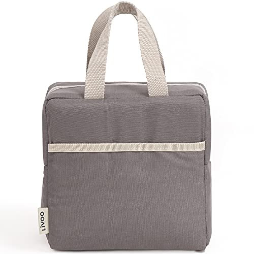 Livoo feel good moments Kühltasche Klein 4l Faltbar Baumwolle Wasserabweisend - Lunchtasche Isoliert mit Reißverschluss - Picknicktasche Thermo Innen Alu - Thermotasche für Essen oder Flaschen Grau