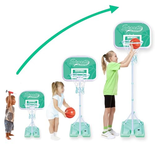 Xwin Kids Basketball Hoop and Stand - Adjustable Height up to 210CM, Portable Outdoor and Indoor Basketball Set with Ball and Pump - Sports Activity Toy Gift for Boys & Girls Ages 3+ Years