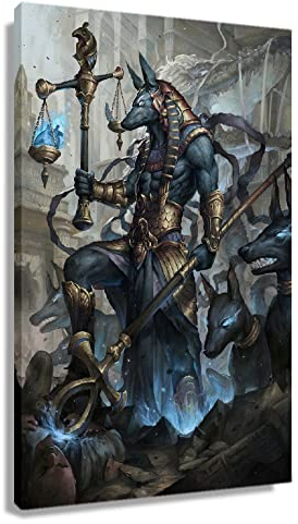Anubis Wandkunstdrucke Ägyptische Wandkunst Gerahmtes Gemälde Leinwand Kunstwerk Mythologie Poster Modern Abstrakt Bilder Für Flur Dekoration Gerahmt (30,5 x 45,7 cm)