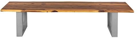 SAM Esszimmerbank Dallas 180x40 cm Akazie Cognac U-Gestell Silber | Baumkantenbank massiv, Akazienholz cognacfarben, 26 mm Platte, echte Baumkante, Massive Holzbank, Sitzbank