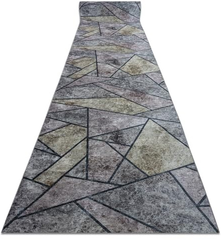 rugsx Läufer Antirutsch Lotus Mosaic 22010 Mosaik grau - Waschbar - 80x650 cm- Rutschfester Teppich für Flur & Küche