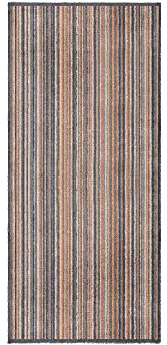 THE RUGS - Mayfair Recycled Washable Indoor Bedroom Kitchen & Hallway Runner Rug Stripe Design| Brown 150 x 67 cm