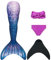 NAITOKE meerjungfrauenflosse mädchen Badeanzug - Meerjungfrau Flosse Bademode mit Bikini Set und Monoflosse Mermaid Tail, 4 Stück Set, XQSAZ,120
