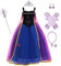 IBTOM CASTLE Robe Costume Petites Filles Princesse Elsa Déguisement Anna Reine des Neiges Costume Déguisement Robe Soirée Cérémonie Anniversaire Noël Partie Carnaval Cosplay Habillée Violet 8-9 Ans