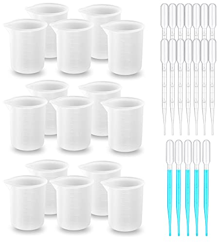 Woohome 15 Pz Vasos Medidores de Silicona, Tazas Medidoras de Silicona de 100 ml para Resina para Manualidades, Moldes de Fundición