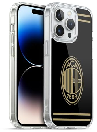 Head Case Designs Offizielle AC Milan Schwarz Und Gold Wappen Gelhülle [Militärischer Schutzgrad] Kompatibel Mit Apple iPhone 13 Pro Und Kompatibel Mit MagSafe