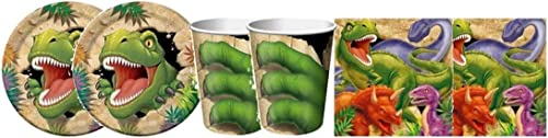 Kit compleanno a tema dinosauri per festa bambino party giurassico jurassic preistoria dino triceratopo t-rex compleanno piatti bicchieri
