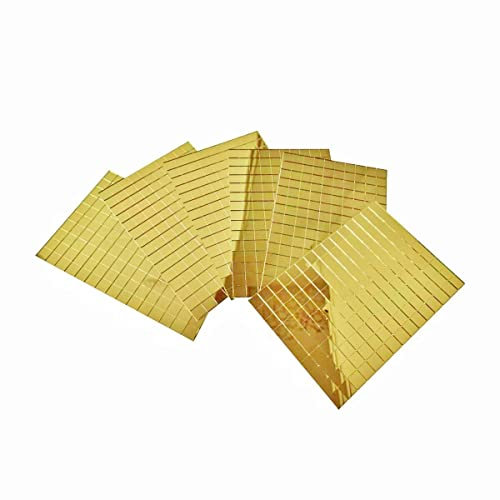 6 Sheets x 150pcs Mirror Mosaic Self Adhesive,Mini Mirror Tiles, Disco Ball Mirror Tiles DIY Craft Decoration (10x10mm, Gold)