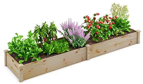 COSTWAY Hochbeet Gartenbeet Holz, 240 x 60 x 25 cm, Pflanzkasten für Gemüse, Blumen, Kräuter, Früchte, Blumenkasten Blumenbeet Kräuterbeet Pflanzbeet, für Hinterhof, Garten, Rasen (Natur)