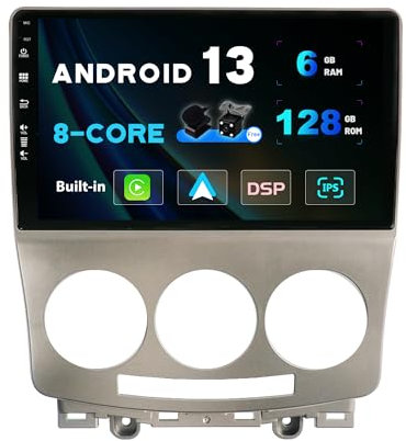 SXAUTO - 6G+128G - Android 14 IPS Car Stereo For Mazda 5 (2005-2010) - Wireless CarPlay/Android Auto - LED Camera + MIC - 9 Inch 2 Din - DAB Steering Wheel Fast-boot 360-CAM AHD WIFI