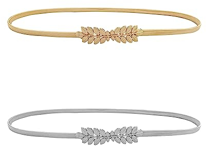 Spldsun 2 Stück Damen Taillengürtel, Hüftgurt Blätter, Elastischer Gürtel Damen, für Hochzeiten, Familienfeiern, Weihnachtsfeiern (Gold, Silber)