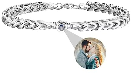 Personalisierte Foto Armband Benutzerdefinierte Projektion Armband mit Eigenen Bild im Stein Lupe Foto Armbänder Verstecktem Fotoarmband für Frauen Damen Herren Männer Paar Silber Rose Gold Schwarz