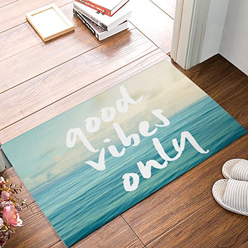 Blue Sea Art with Funny Good Vibes Only Quotes Doormat Door Mat Rug Indoor/Floor Mat Rug for Home/Bedroom 24X16 Inch
