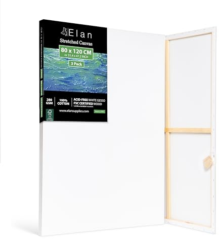 Elan Keilrahmen Leinwand 80x120 3er Set, 100% Baumwolle Leinwand zum Bemalen Groß, Leinwände für Acrylfarben 280GSM, Leinwände Groß, Keilrahmen 80x120