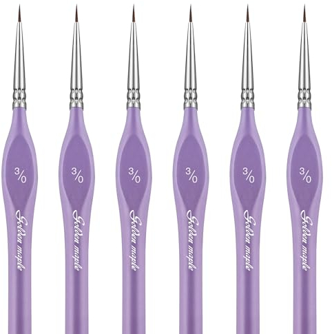 Lot de 6 pinceaux de peinture miniature 3/0 - Mini pinceaux de peinture pour l'artisanat, l'acrylique, l'aquarelle, l'huile, le modèle, le visage et la peinture par numéros - Figurine, violet