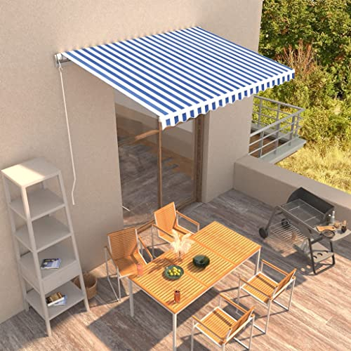 Gelenkarmmarkise,Sonnenschutzeinziehbare Markise Handbetrieben 350 X 250 cm Blau Und WeißIdeal FüR Den Einsatz Im Freien, FüR TüRöFfnungen, Terrassen, Balkone Und Fenster