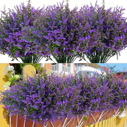 LuckyCao 16Bündel künstliche Sträucher,Kunstblumen für Außen Lavendel künstliche Blumen UV-Kunstpflanzen künstliche Pflanzen im Freien Wetterfeste Balkonpflanzen Künstliche Blumen für Zuhause Garten