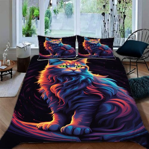 Ruiqieor Bettwäsche 155x220cm,Braune Katze Motiv Bettwäsche Set, Flauschig Weich Bettbezüge Set,1 Bettbezug und 2 Kissenbezug 80x80 cm,3D Druck Cat Tier Muster（#7）