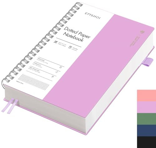 EMSHOI Notizbuch A4 Gepunktetes, Bullet Dot Journal, Spiral-Notizbücher 300 Seiten/150 Blatt, 100 gsm Dickem Papier, PVC Hardcover, für Damen, Herren, Büro, Schule, Schreiben, 21.5 x 27.9 cm - Violett