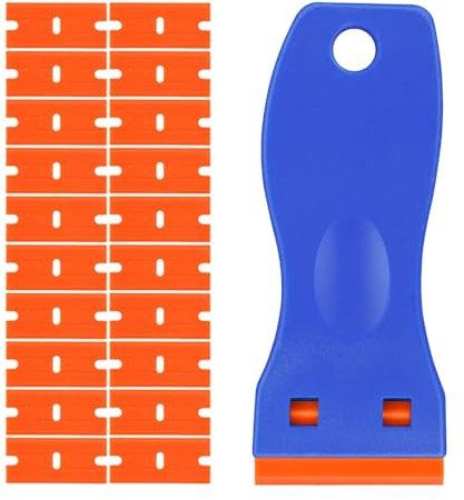 BAVALIN Blau Mini Kunststoff Schaber Set - 1 Stück Plastikschaber mit 20 Stück Kunststoff Ersatzklingen Plastikspachtel für Vinyl, Aufkleber, Sticker, Kleber
