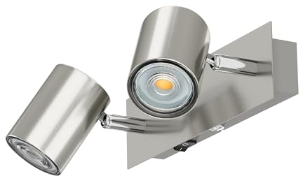 ledscom.de Spot mural WAIKA, à deux flammes, avec interrupteur, inox mat, incl. LED GU10 (blanc chaud, 7,6W chacun, 1103lm, 33°)