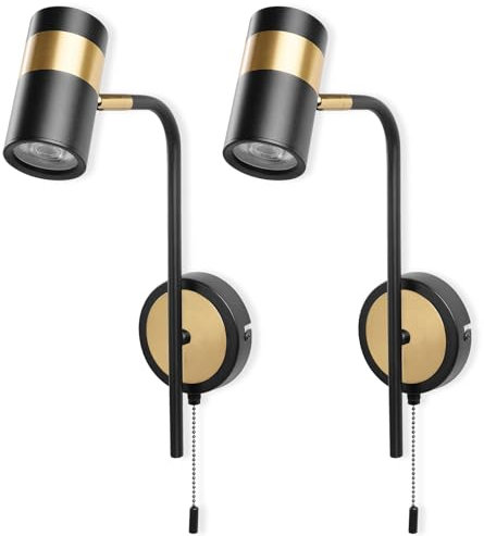 KYOTECH Wandleuchte mit Schalter GU10 Fassung Schwarz Spotlampe LED Deckenleuchte drehbar und schwenkbar Wandlampe Wandstrahler für Wohnzimmer Schlafzimmer,Ohne Leuchtmittel