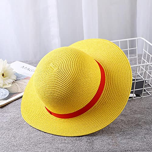 SUPYINI One Piece Luffy Chapeau de paille Luffy Chapeau de paille Luffy Chapeau Luffy Accessoire de costume de personnage d'anime Chapeau de paille Cosplay Chapeau de soleil pour enfants et adultes