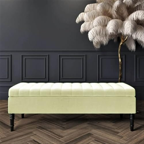 Safar Ottoman Storage Bench, Plush Velvet Shoe Bench with Storage, Velvet Footstool, Lined Upholstered Coffee Table, End of Bed Bench, Hallway Seating Bench (Cream Velvet, 3ft (90x40x40) CM)