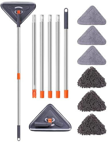 Mopa limpiacristales de 240 cm con mango largo para limpieza de paredes con mango largo, juego de fregona de limpieza profunda giratoria de 360°, kit de herramientas de limpieza de techo 3 en 1