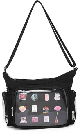 CHERRY SAUCE Ita Bag Satchel Canvas Umhängetasche für Anime-Broschen, Schwarz