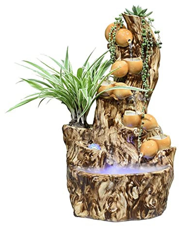 ZLQRTUD Tischbrunnen Keramik Feng Shui Rad Glückskürbis Steingarten Landschaft Fließender Wasserbrunnen Zirkulation Fischteich Ornament Tischdekoration Zimmerbrunnen