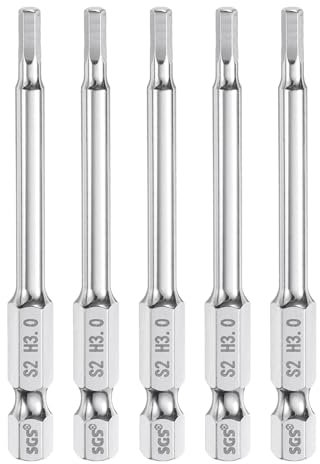 Sourcing Map 5pcs 3mm Hex Head Wrench Drill Bit Set, 1/4 Hex Shank, 65mm Long, Magnetic S2 Steel, Industrial Grade