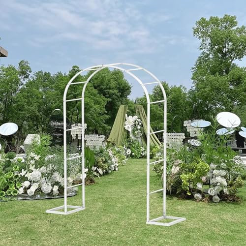 White Weatherproof Metal Garden Arch with Base for Climbing Plants Strong Support for Backyard Patio and Lawn Outdoor Trellis Arbour for Planters 1.4x2.30m
