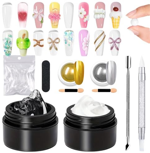 GZMAYUEN 3D Gel Nail Art, 15ML Multifunktionales Weiß Klare Solid Builder Gel für Nägel, Nagelverlängerung Sculpting Nägel mit Chrome Nail Powder für Nägel Mniküre