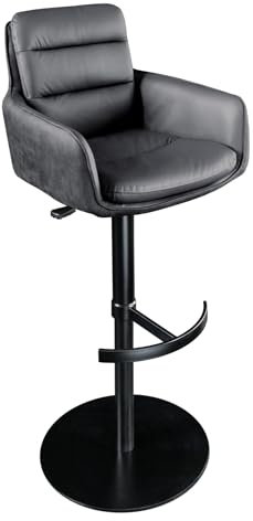 Riess Ambiente Drehbarer Design Barhocker Big George - schwarz anthrazit Echtleder - höhenverstellbar mit Armlehnen