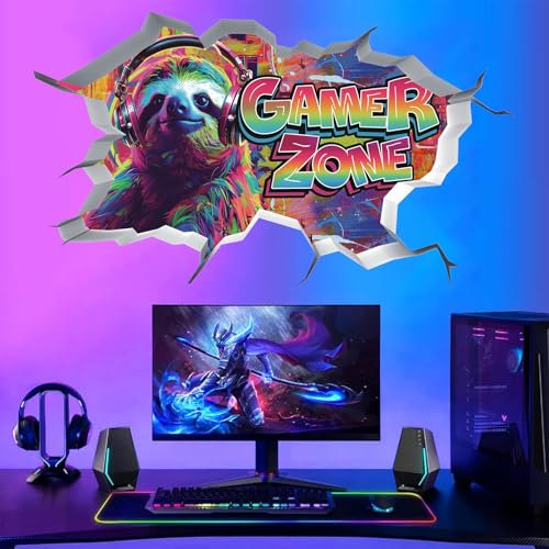 ANHUIB Large 3D Game Wall Decals Gamer Zone Wall Stickers Gaming Wall Art Stickers Teenagers Boy Room Playroom Decor Gaming Bedroom Accessories Otter Mural Decals for Kids Gamer Room Decoration