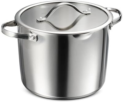 Tramontina Tempo - Olla de acero inoxidable con base de tres capas de 8 cuartos de galón con tapa de vidrio, olla para pasta lista para inducción, apta para horno, apta para lavavajillas