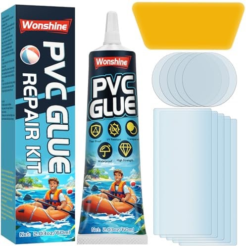 Kit de Réparation Piscine, Rustine Piscines, Transparente Kit Reparation Spa Gonflable, Colle PVC pour Bouées, Produits gonflables, Matelas et Bateaux (60 ML)