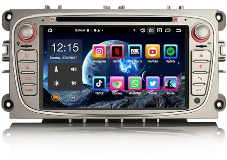 Erisin 7 Pulgadas 8-Core Android 12 Radio Coche Bluetooth con GPS Navi para Ford Focus Mondeo S-MAX C-MAX Galaxy Soporta CarPlay Android Auto DSP WiFi Dab+ RDS CD Player USB OBD2 4GB RAM 64GB ROM
