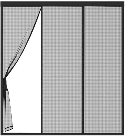 Rideau Anti Mouche Noir 300x225cm Aimantee Fermeture Automatique Double Ouverture Latérale pour Porte Terrasse Moustiquaire Baie Vitree Coulissante