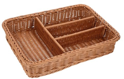 DINHEAROM Cesta De Almacenaje para Cubiertos Compartimentos Ratán Organizador Tenedores