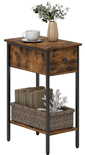 HOMCOM Narrow Side Table, Industrial Slim End Table with Drawer and Storage Shelf, Nightstand for Small Spaces, Living Room, Bedroom, 25 x 39.8 x 58.2 cm, Rustic Brown