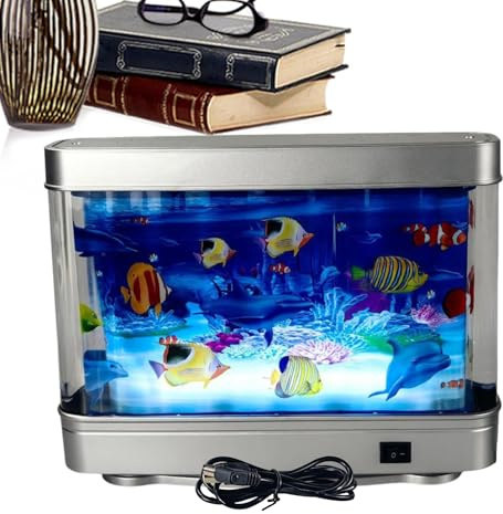Kunstfisch-Aquarium – Künstliches Aquarium mit beweglichen Fischen | Realistische Dekoration, leises Leuchtlicht für Kinderzimmer, Kinderzimmer, Nacht, Geburtstag