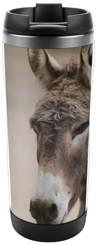 Qjjinxior 13oz/380ml Stainless Steel Insulated Travel Coffee Cup, Donkey Cute Travel Mug with Leakproof Lid, Non-Slip Bottom