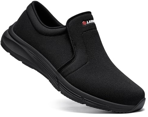 LARNMERN Chef Kitchen Shoes Men Non Slip on Work Shoes Man Trainers Restaurants Nursing Hospital Shoe Mens, Black Knit 8.5