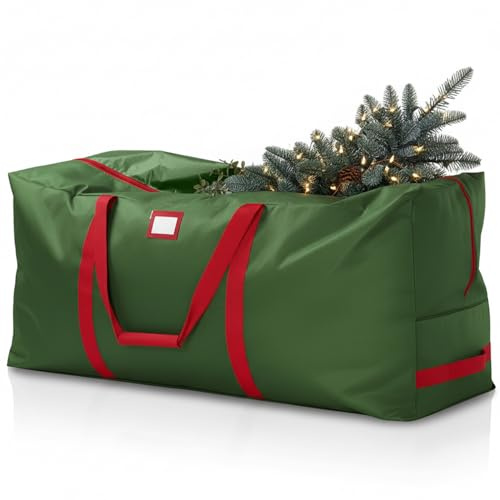 Christmas Tree Storage Bag, Heavy Duty Waterproof Xmas Tree Storage Bag Fits Up to 9ft Tall Artificial Christmas Tree, with Durable Handles, Zipper, Card Slot, (165x38x76cm) - Green