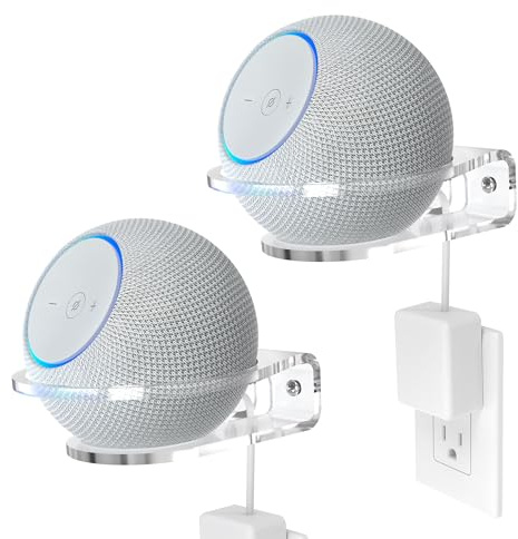 HomeMount Wandhalterung für Dot 4./5. Gen, Dot Max & HomePod Mini, 2 Stück | Transparenter Acryl, Schutzring, platzsparende Wandmontage, Kabeldurchführung unten für ordentliches Aussehen
