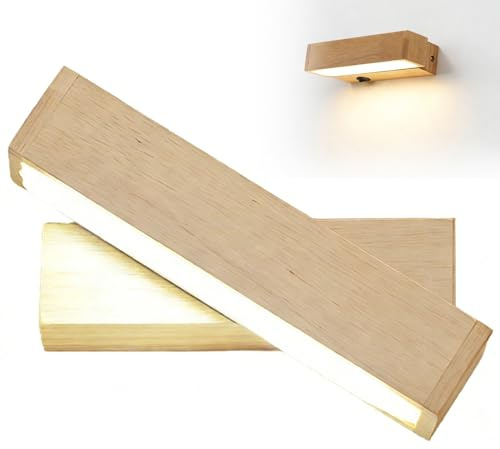 AXVRAV LED Wandleuchte Holz mit Schalter, 6W LED Wandlampe Holz Innen mit Warmweiß & 270° Drehbare Wandbeleuchtung, Moderne Wandleuchten für Schlafzimmer,Flur,Treppenhaus,Veranda