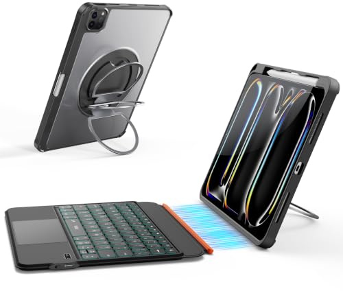 WIWU iPad Pro Keyboard Case 11 inch (M5/M4 2025/2024),360°Stand Magnetic Detachable Keyboard Case 7 Color Backlit Keys Trackpad with Pencil Holder Black